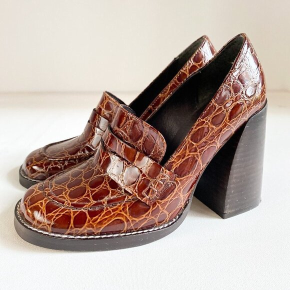 L'Intervalle Brown Croc Print Leather Chunky Heel Loafers 36 - Picture 6 of 10